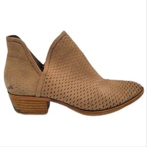 Lucky Brand Suede Mesh Ankle Booties 7/37M Tan 1.5" inch Block Heel